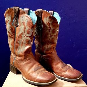 Women's brown turquoise leather cowboy boots